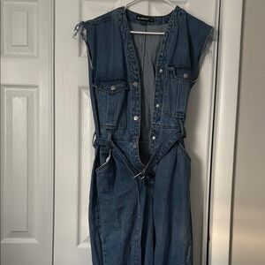 Blue Denim Sleeveless Jumpsuit